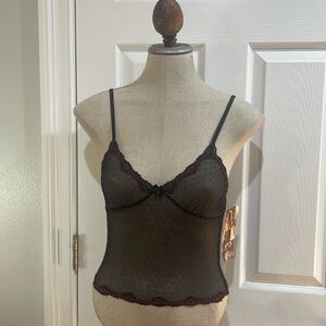 Shirley of Hollywood sheer mesh dot camisole lingerie black pink cami women’s M